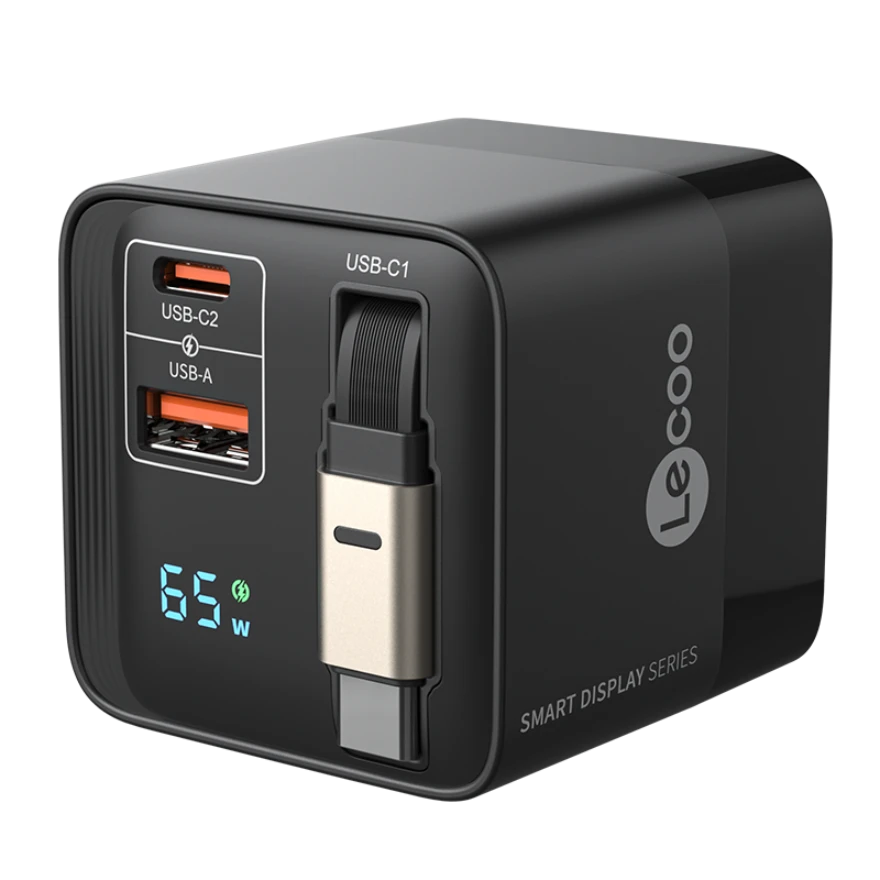 Lecoo 65W 智能数显伸缩线充电器